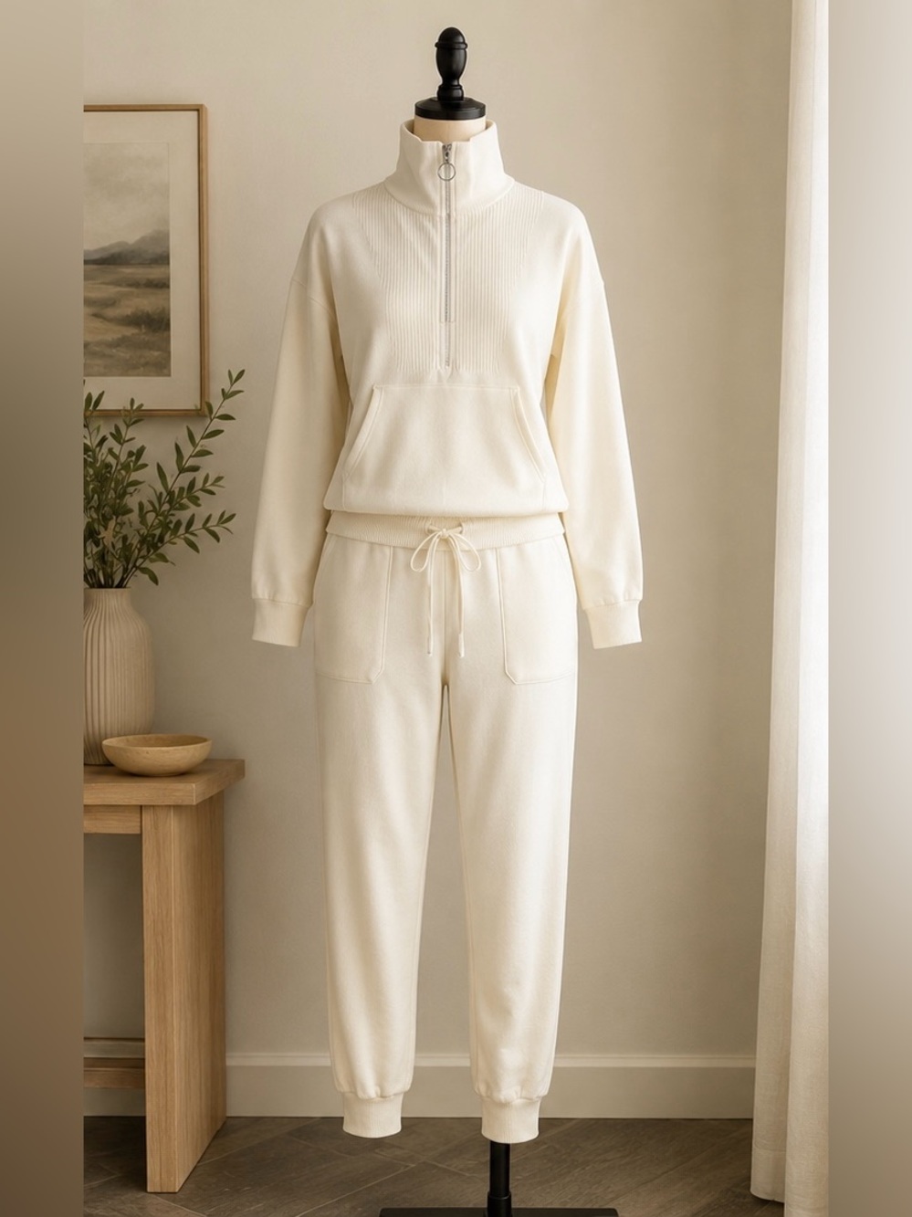 Women's Cream Half-Zip Sweatshirt & Jogger Set - Picture 3 of 9